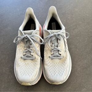 Hoka | Women’s Clifton 8 running shoe. Size 11. Light blue/orange color.